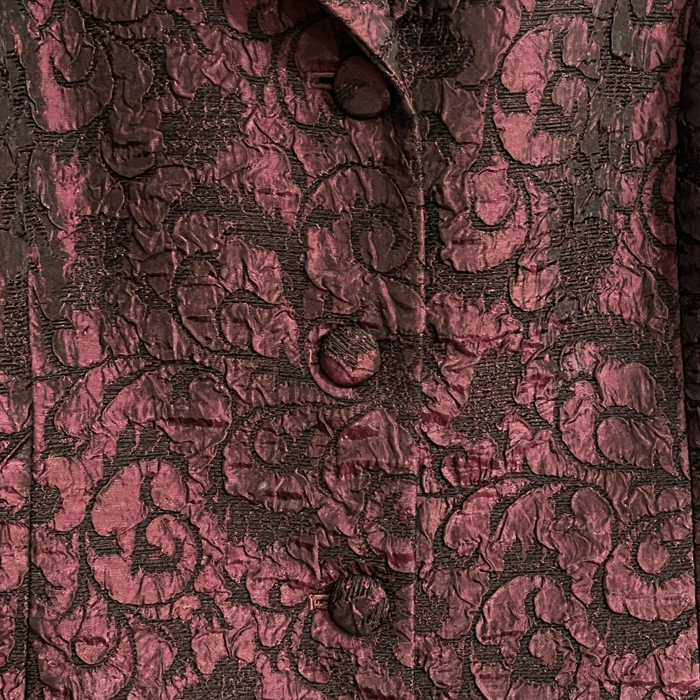 Tahari Blazer Womens 12 Burgundy Floral Jacquard 3-Button Tailored Career 1707 - Picture 7 of 14